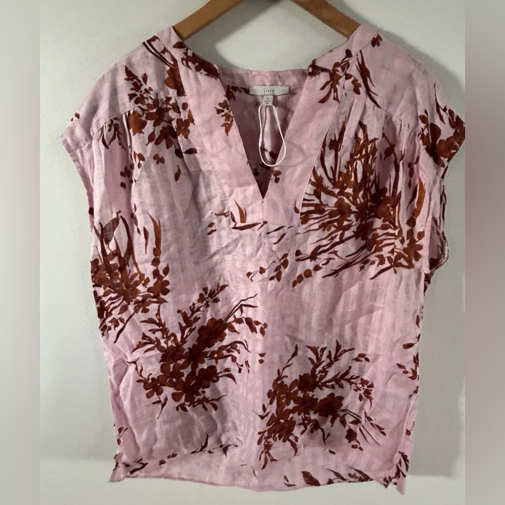Joie Pink Floral Blouse linen medium sleeveless